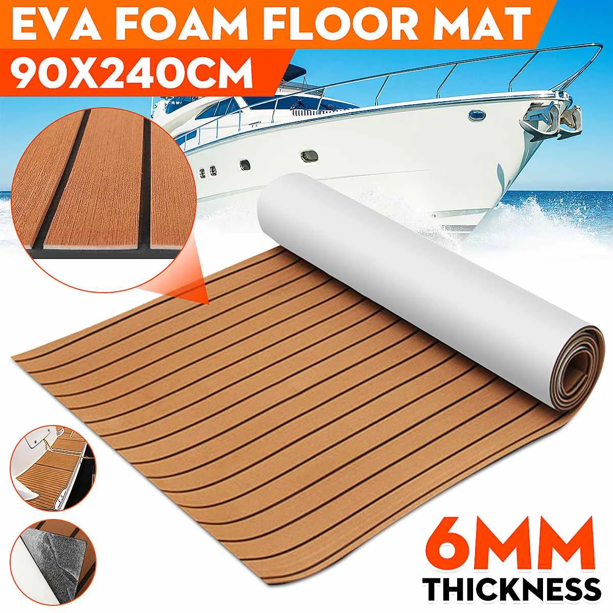 

240cmX90cmX6mm boat EVA floor mat Foam Faux Teak Boat Deck Mat Brown Decking Sheet Anti-fatigue Mat Yacht Flooring Pad