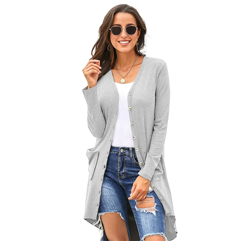 

Женский однотонный кардиган, элегантный свободный вязаный свитер, модное длинное пальто, Осень-зима 2021