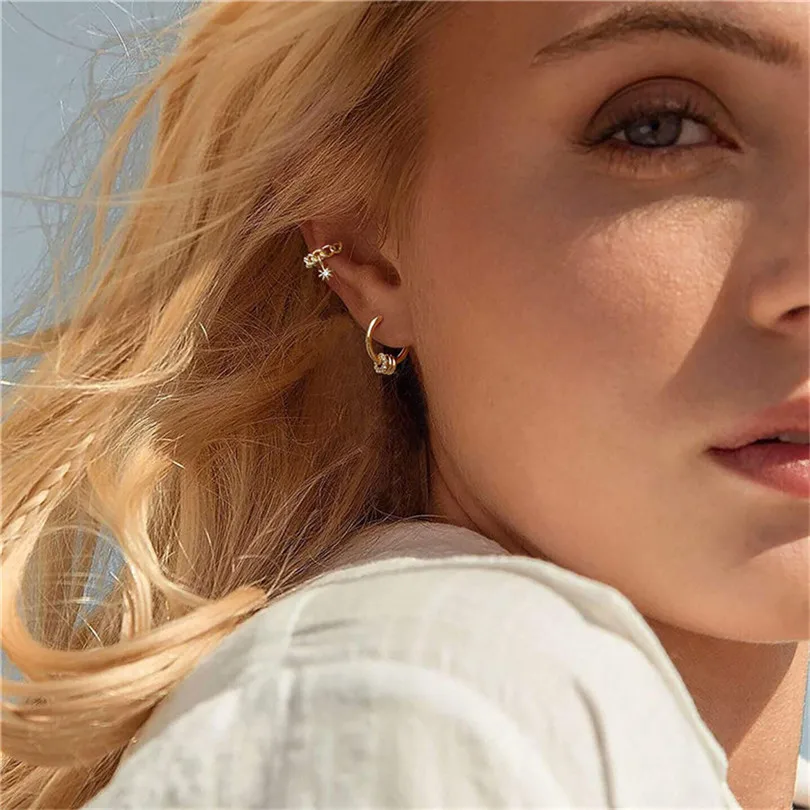

2021 New European and American Fashion Copper Zircon Women's Ear Clip Simple Retro Crystal Women's Party Earmuffs Are Available