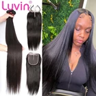 Luvin 28 30 32 40 дюймов прямые бразильские человеческие волосы плетение 3 4 пряди и 4x4 кружева закрытие Remy длинные волосы
