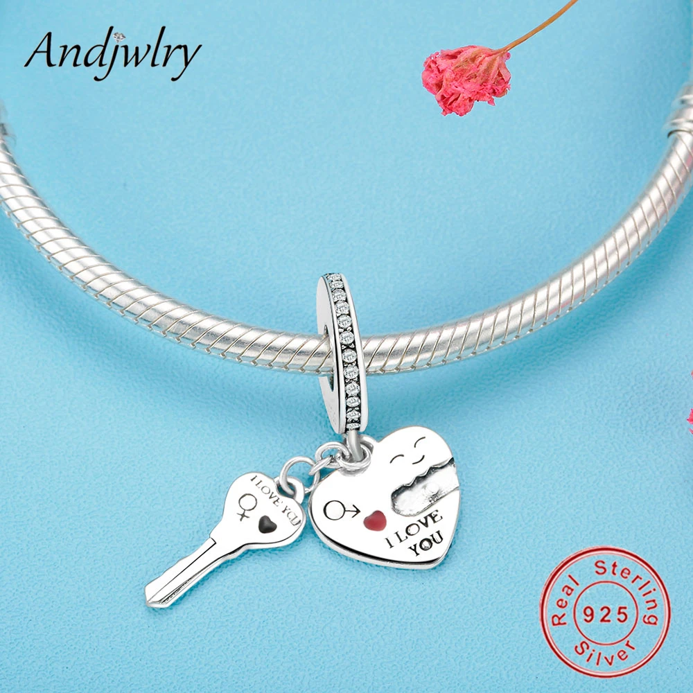 925 Sterling Silver Fit Original Bracelets Beads I LOVE YOU Heart Key Dangle Charms European DIY Jewelry Lovers Berloque | Украшения и