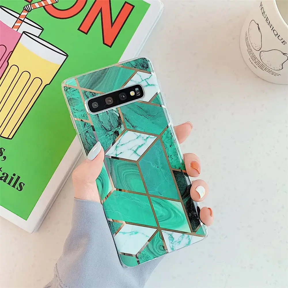 Чехол для телефона с геометрическим мрамором и покрытием для samsung Galaxy S10 S9 S8 Plus S10E Note 10 Plus, мягкий силиконовый чехол из ТПУ - Цвет: Dark Green