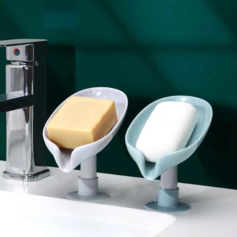 

Creative Drain Soap Box Leaf Shape Sponge Storage Rack Soap Dish Suction Holder Portable Organizer Plate Bathroom Accessories