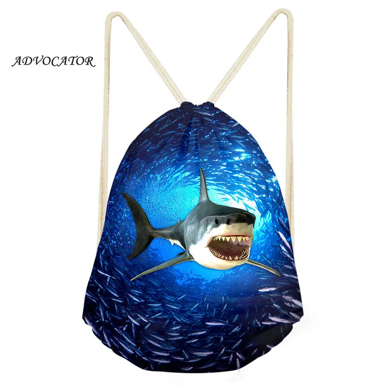 Акула 3D печать мужская сумка на шнурке студенческий рюкзак для хранения посылка
