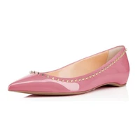 2021 womens flats shoes pointed toe shallow single shoes patent leather rivet flat with wedding shoes for women pink sandals