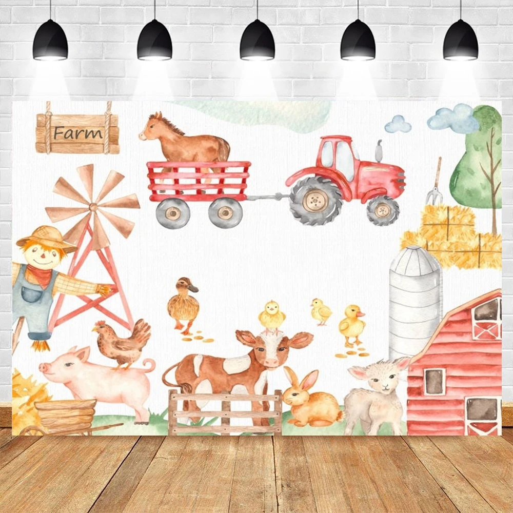 

Farm Animals Photography Backdrop Red Barn Barnyard Baby Shower Boys Birthday Party Decoration Banner Farmer Photo Background