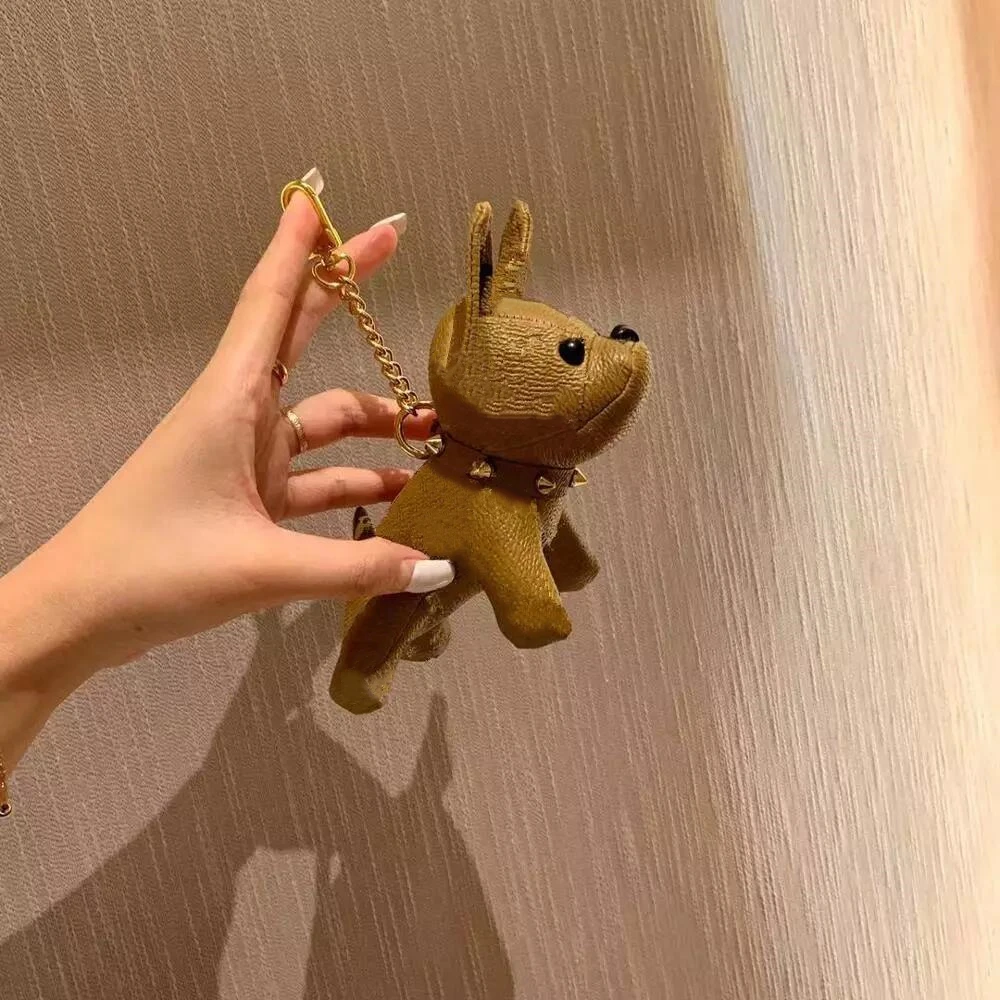 

New Luxury Old Flower Letter French Bulldog Keychain Bag Accessories Keyring Charm Pendant Best Gift For Friends High Quality