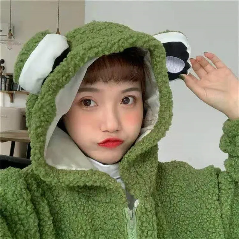 

Autumn Winter Cardigan Solid Hoodies Sweet Cute Female Zipper Kawaii Clothes Fashion Hooded Animal Ears Long Sleeve Tops