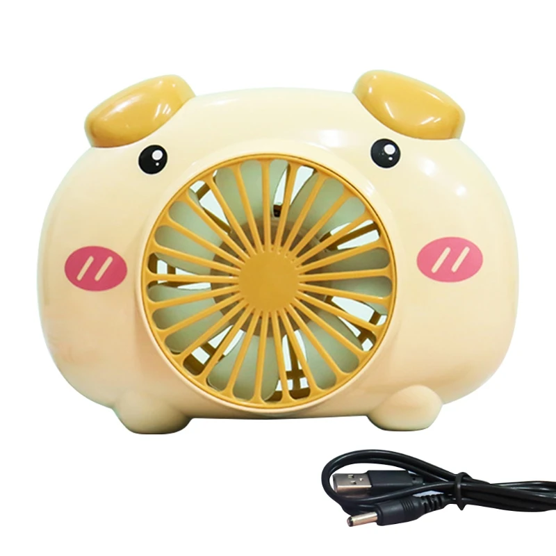 

Mini Handheld USB Fan Cute Pig Desktop Fan Hanging Neck Fan Rechargeable Portable Personal Fan w/ Lanyard for Students