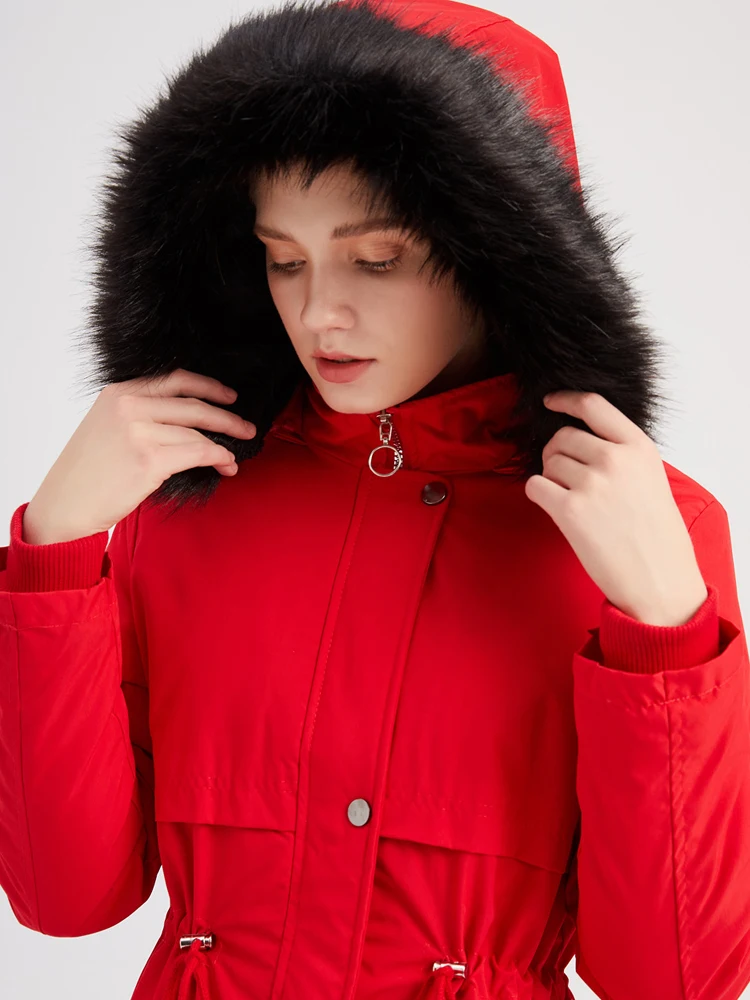Winter Jacket Women Plush Thick Warm Hooded Fur Parka Cotton Padded Coat Detachable Cap Slim Long Outwear
