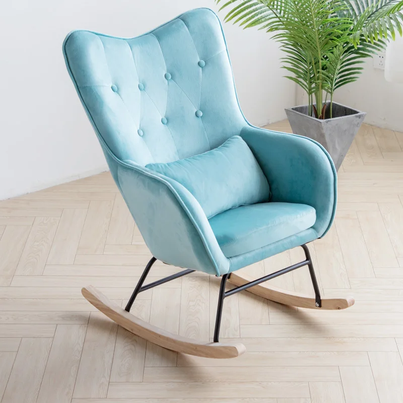 Скандинавское однотонное деревянное кресло качалка семейное для сна