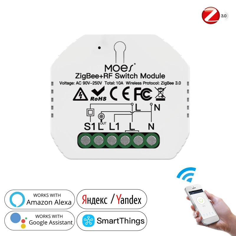 Yandex WiFi Smart Light Switch Relay Module 1/2 Gang Smart Life/Tuya APP ZigBee 3.0+rf 2MQTT Setup With Alexa/Google Home