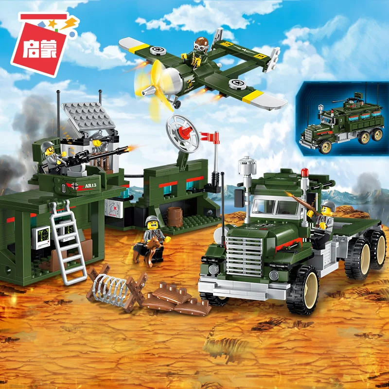 

687Pcs Enlightenment 1713 Military Mobile Combat Vehicle Assembly Model Boy Assembling Building Blocks and Inserting Toys Gifts