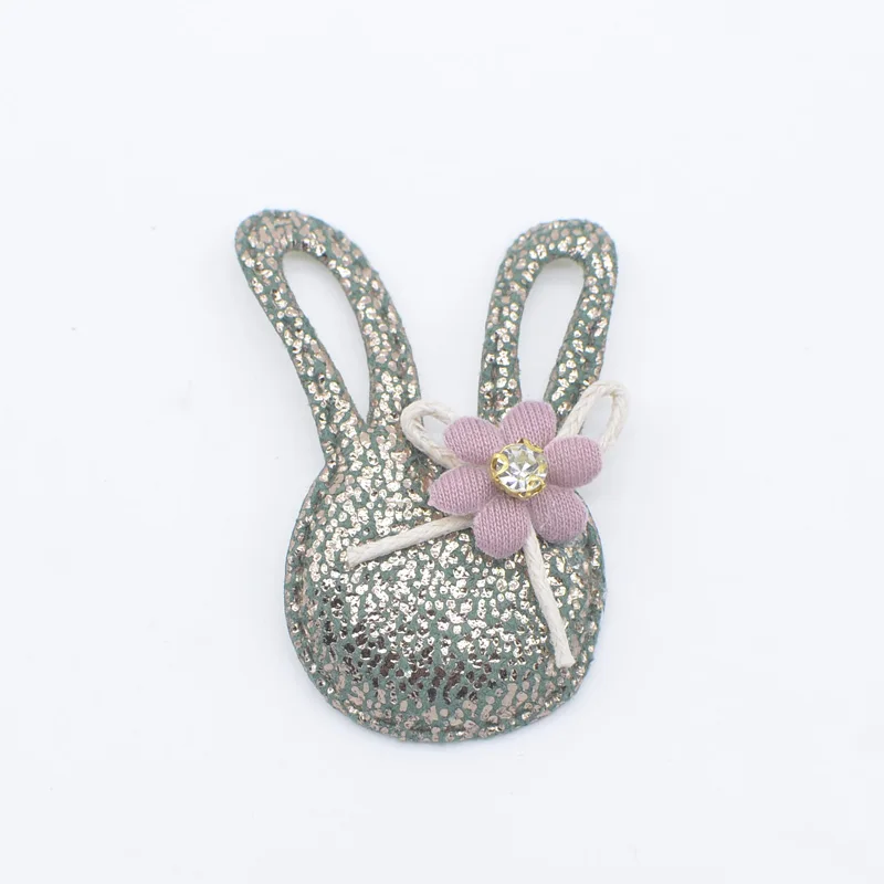 Dark Green 10Pcs Kawaii Rabbit with Flower Rhinestone Applique for DIY Clothes Hat Patch Fabric Sewing Crafts Leggings Leg Socks Decor H81 - Цвет: Dark Green