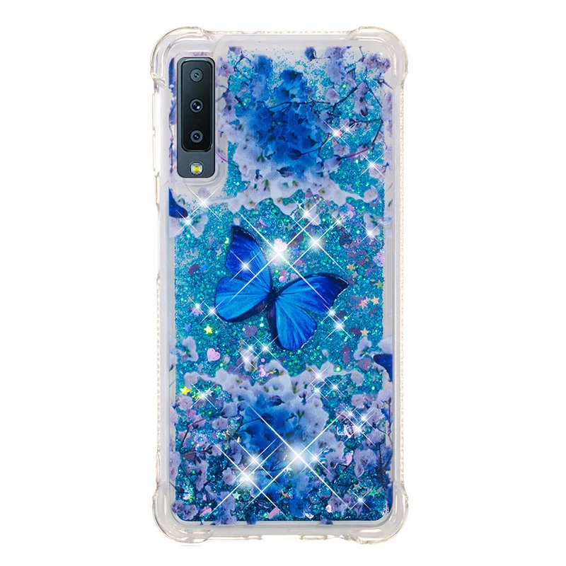 Blue Butterfly Блестками с блестками жидким песком чехол для samsung Galaxy A8 плюс A7 A6 A310 A510 A320 A520 A720 M20 M30 A10 A20 A30 крышка - Цвет: Blue Butterfly