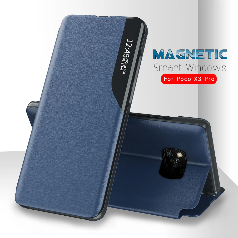 poko x 3 pro case smart magnetic leather flip case for xiaomi poco x3 pro x 3 nfc 3x x3pro pocox3 pro book stand phone cover free global shipping
