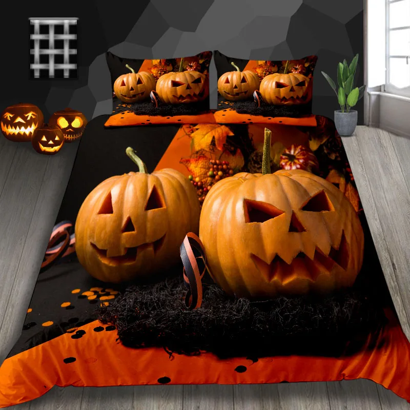 

3D Bedding Set Halloween Design Queen Size Duvet Cover King Full Double Pumpkin Lantern Printed Bedroom Decorations