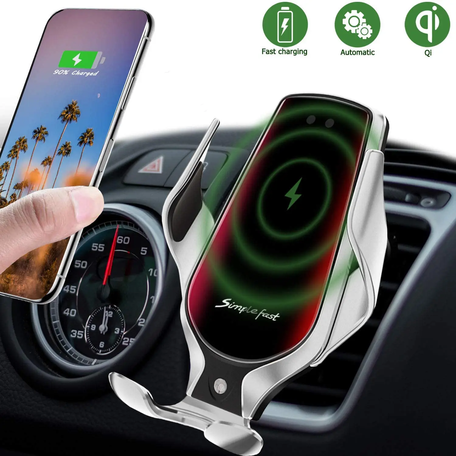 

R3 Automatic Clamping Car Qi Wireless Charger 10W Fast Charging For Iphone 11 Pro XR XS Huawei P30 Pro Auto-Sensor Phone Holder