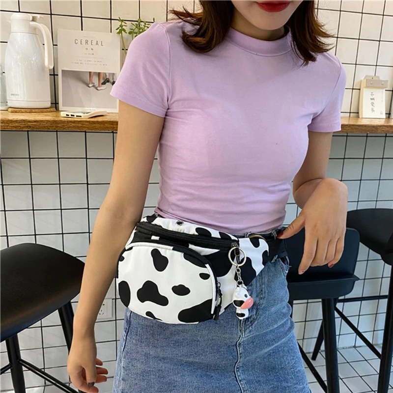 

Women Mobile Phone Pouch Cow Milk Fanny Chest Pack Travel Canvas Waist Bags
