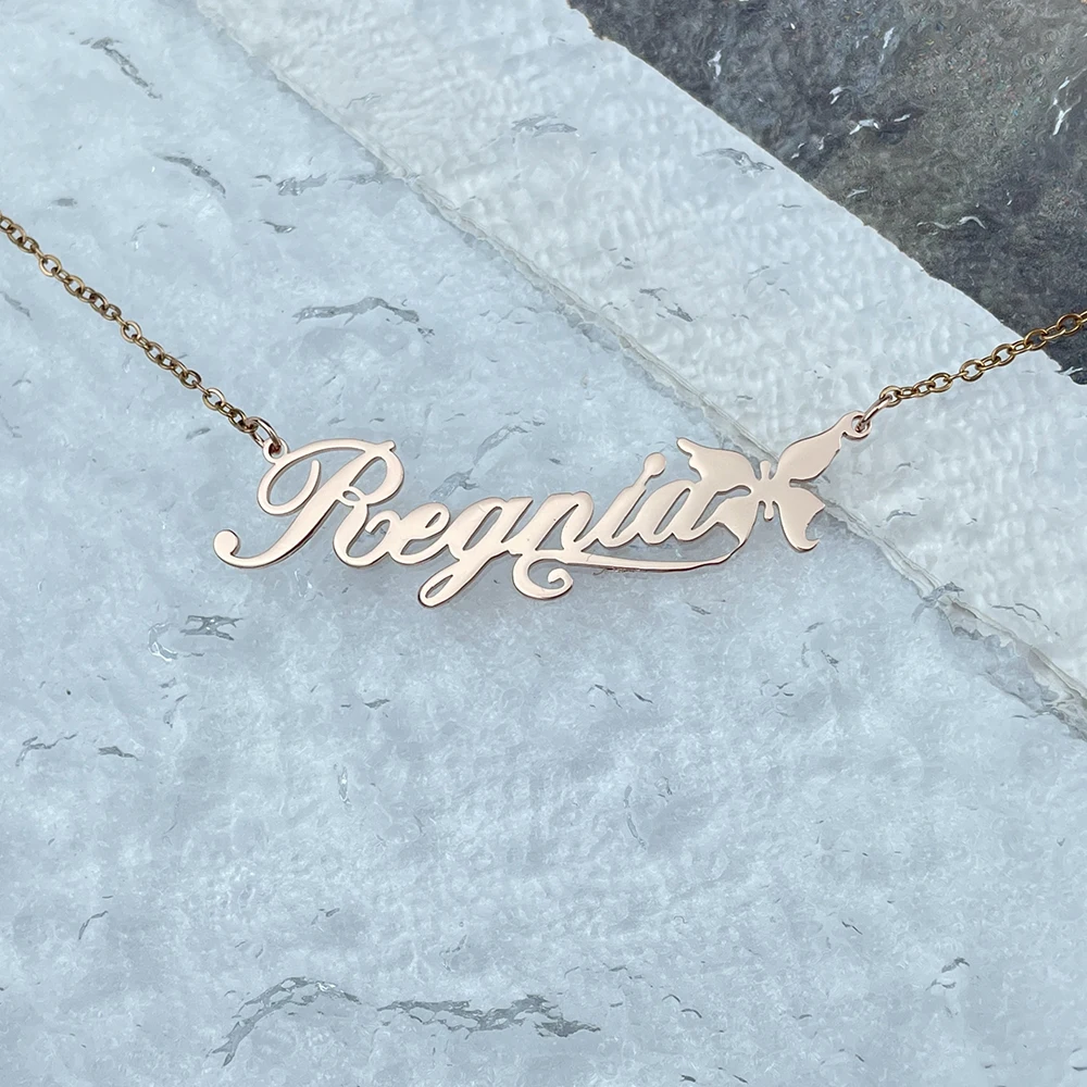 

PAMPER New high quality stainless steel custom gentle butterfly name necklace woman fairy jewelry for girlfriend gifts