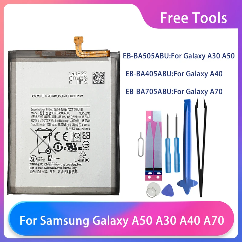 

Original Battery For Samsung Galaxy A30 A30S A50 A505F SM-A505F A505FN/DS A505GN/DS A505W Phone Battery EB-BA505ABU Free Tools