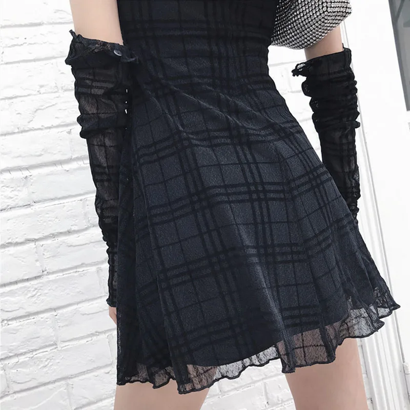 

Women Gothic Plaid Dark Dress Mini Sexy Long Sleeve Retro A-Line Vintage Dresses Party Club Chic Hot Punk Girl 2021 Fashion New
