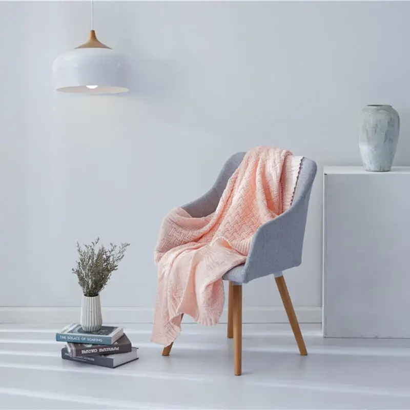 Современное простое однотонное одеяло вязаное двухстороннее плетеное для