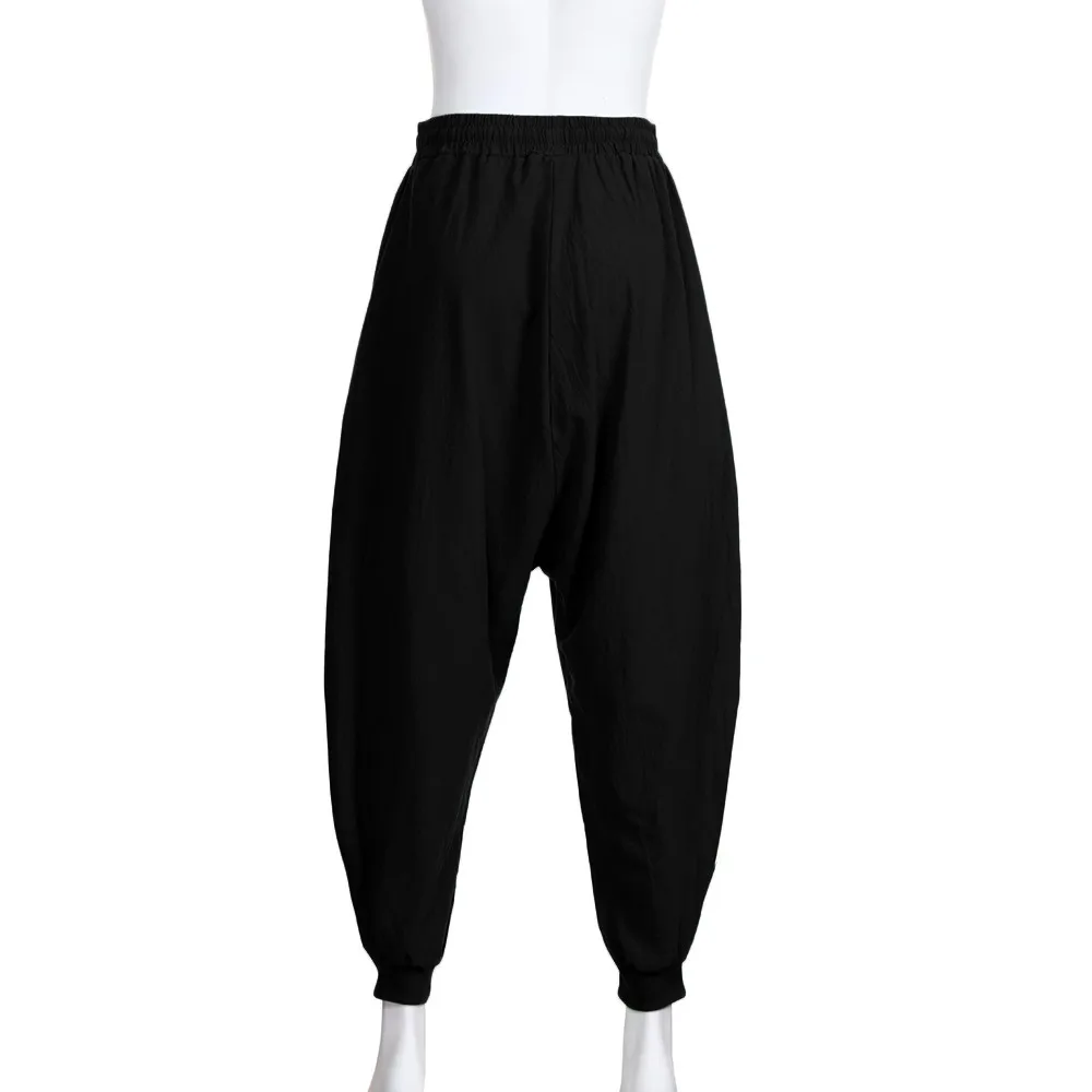 Брюки мужские pantalones hombre уличная тренировочные штаны-шаровары хлопок лен фестиваль мешковатые Твердые Брюки Ретро цыганские штаны