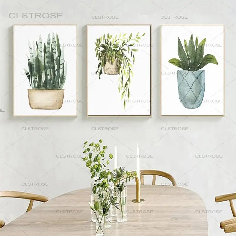 

Nordic Bonsai Poster Watercolour Green Leaf Plant Canvas Painting Modern Home Decoration Kitchen Print Art Wall Pictures