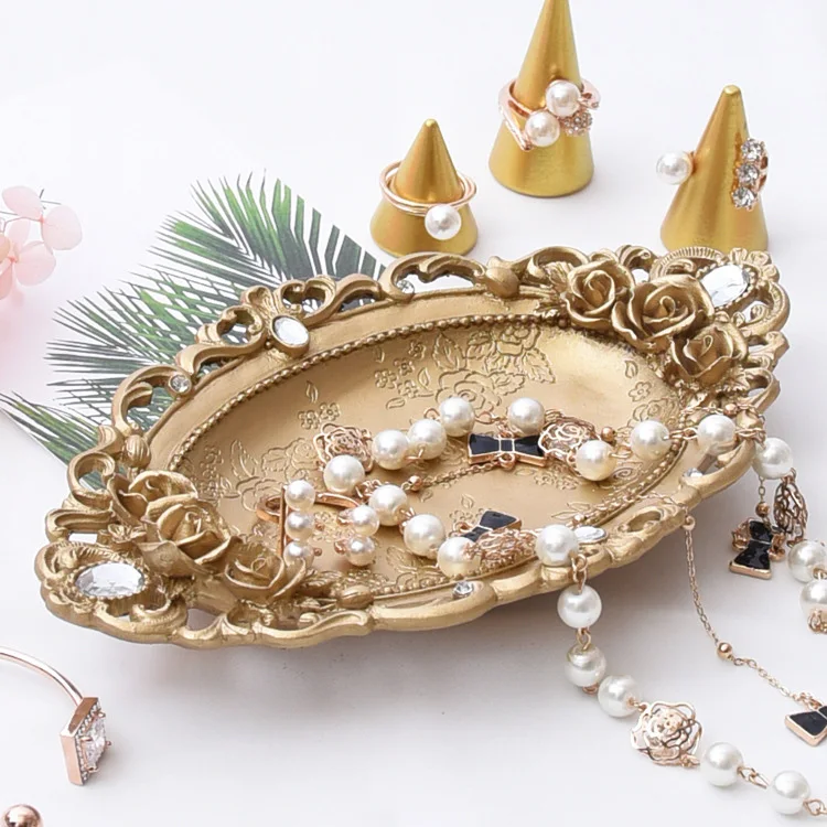 

Golden Resin Jewelry Tray Jewelry Ring Necklace Tray Storage Tray Decoration Tray Props