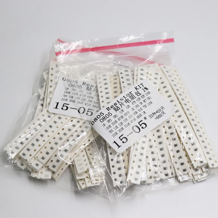 0805 SMD Resistor Kit Assorted Kit 1ohm-1M ohm 1% 33valuesX 20pcs=660pcs Sample Kit