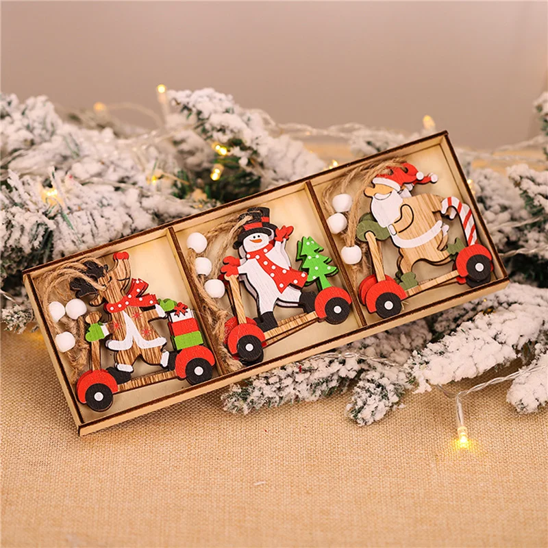

Christmas Tree Decoration Pendant Wooden Cartoon Car Old Man Ornaments 2022 New Year Christmas Decoration Merry Christmas Kerst