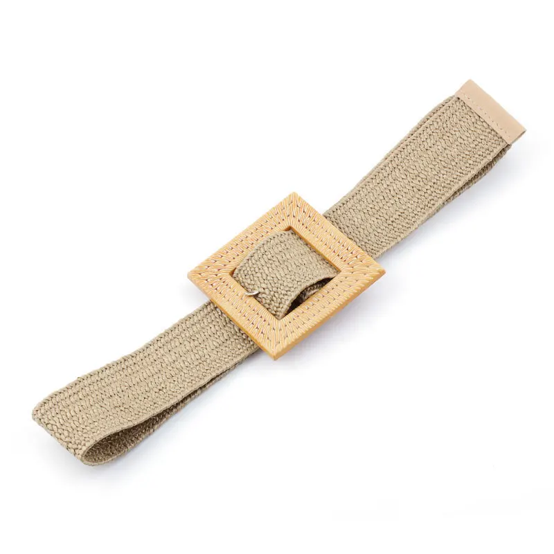 Style3 Khaki Новинка, женский широкий Плетеный соломенный плетеный пояс, Женский Круглый квадратный деревянный ремень с пряжкой для женского платья, Cinturon Madera Paja - Цвет: Style3 Khaki