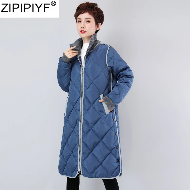 

2020 New Style Long Solid Coat Women Winter Stand Collar Long Sleeve Jacket Cotton Warm Maxi Coat Femme Jacket