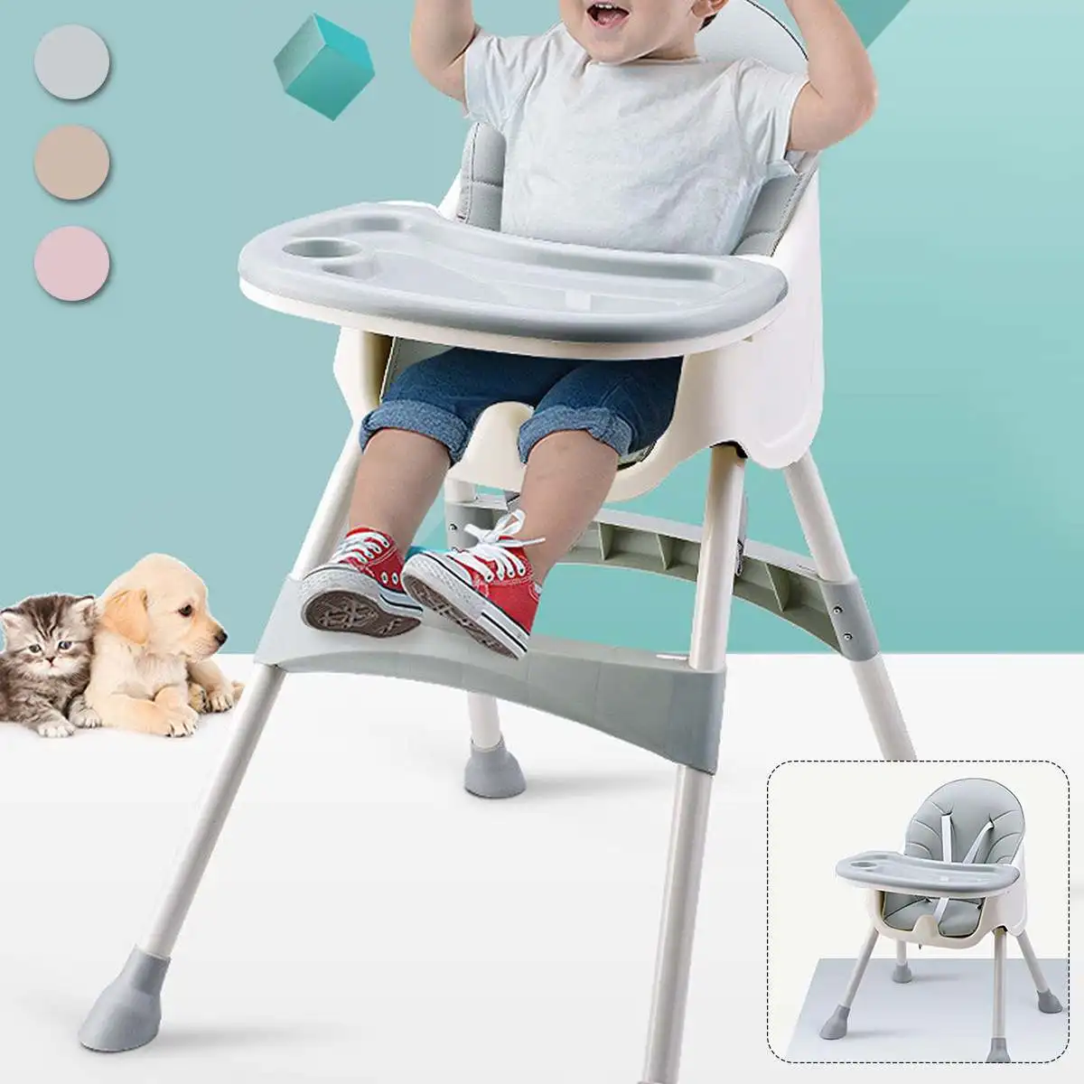 

Детский стульчик для кормления, Регулируемый Детский бустер, детское кресло для кормления, обеденный стул, поднос для стола + ремень безопас...