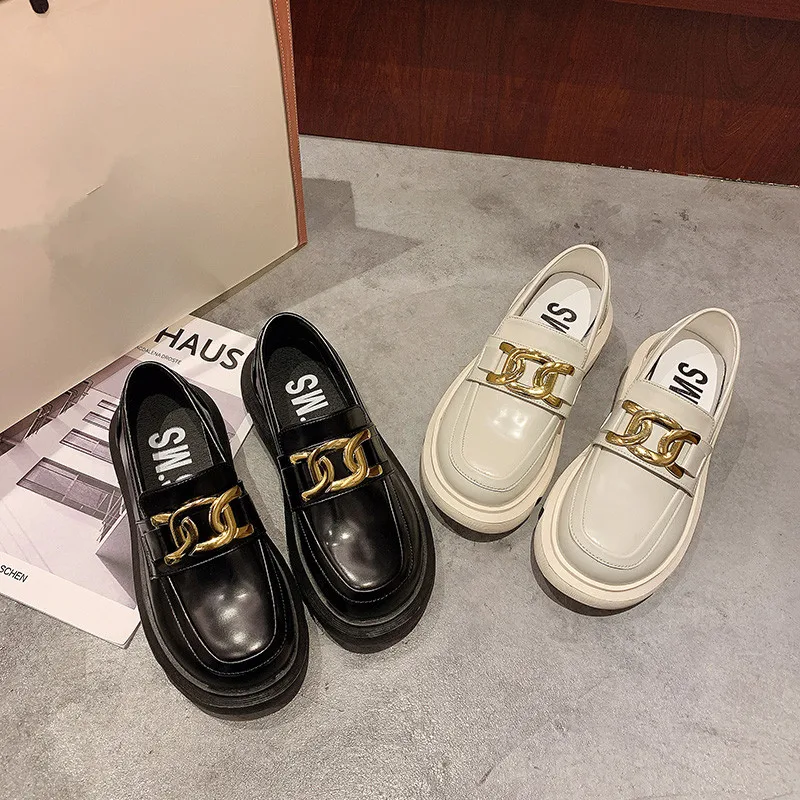 

Shoes Woman 2021 Clogs Platform Modis Casual Female Sneakers Metal Chain British Style Round Toe Flats Oxfords New Creepers Cute
