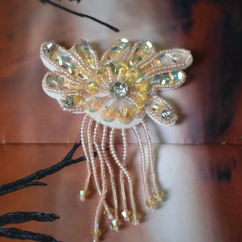 Блестящий цветок кисточкой бисером горный хрусталь патчи для одежды сумки шляпы