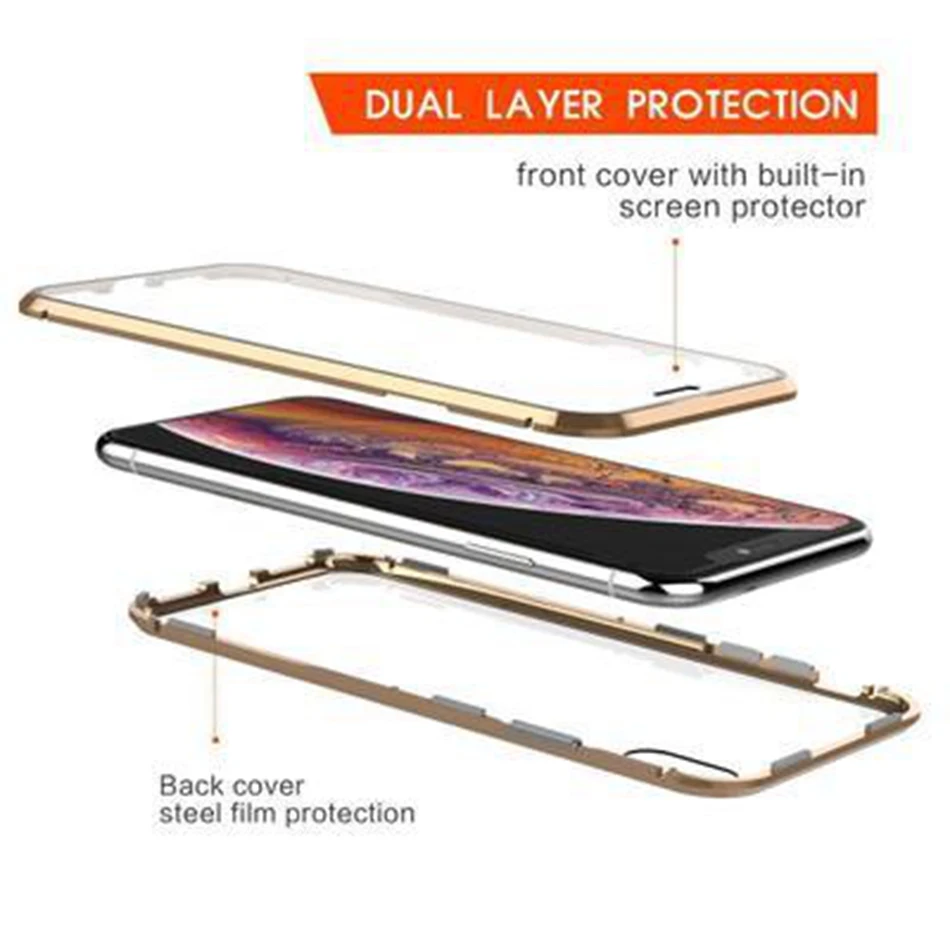 Роскошный двухсторонний чехол для телефона 360 дюйма iPhone 7 8 6s Plus магнитное