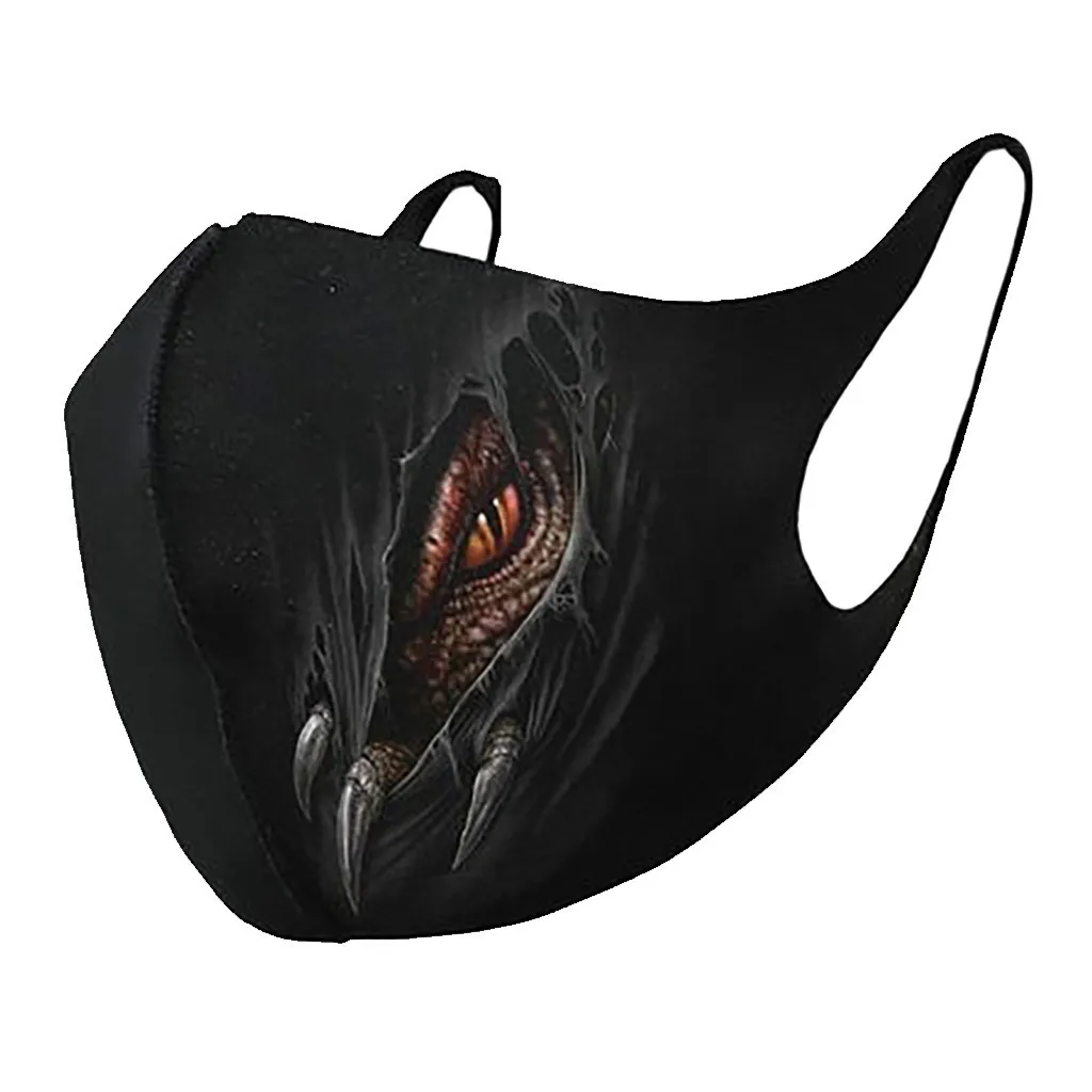 Маска для лица с принтом волка многоразовая черная # B02 | Тематическая одежда и