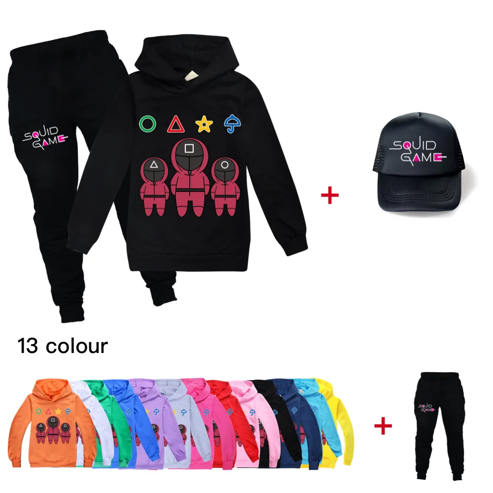 

2021 New Autumn winter Baby Boys Girls Clothes Children squid game Sports Sets Toddler Fashion Clothing Kids Tracksuits suit+cap