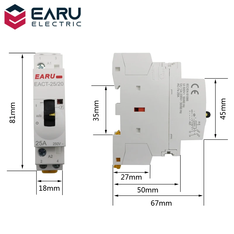 EACT-25 Американская классификация проводов 2р 25A 220V/230V 50/60Hz Din Rail бытовой AC Контактор