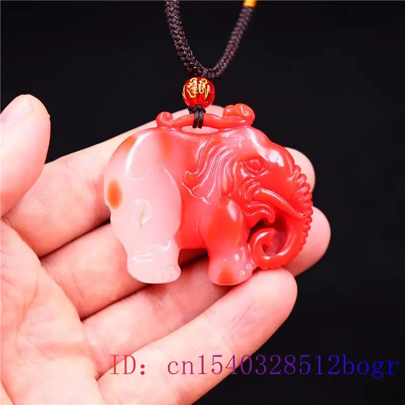 

Jade Elephant Pendant Charm Natural Jewelry Chinese Amulet Jadeite Double sided Carved Fashion Gifts Necklace Red White