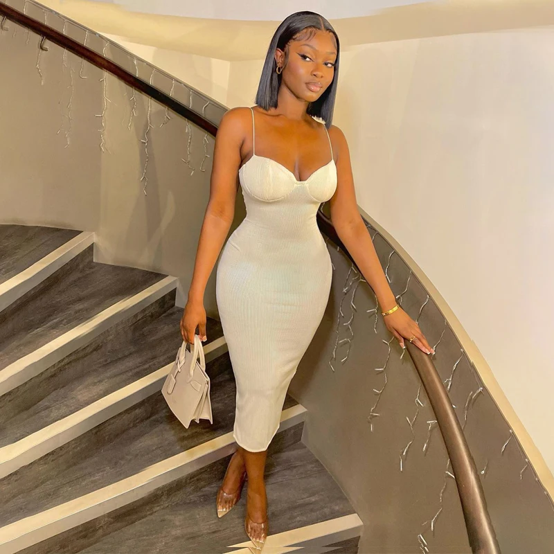 

Hot Corduroy Strap Midi Dress Bodycon Sexy Streetwear Party Elegant Clubwear Festival 2022 Spring Summer Clothes New