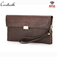 genuine leather mens clutch bag rfid male wristlets wallet bag large capacity phone pocket male long purse credit card holder