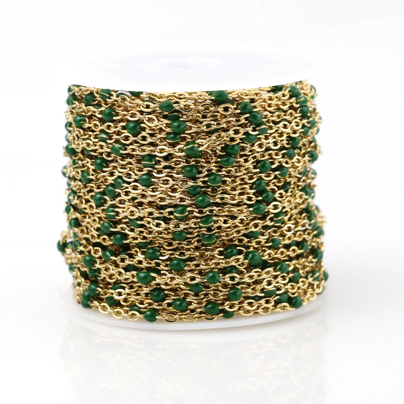 Gold Dark green 2 мм ширина нержавеющей стали золото/стальные цепи ювелирные изделия DIY эмаль овальный шар бисерная цепь для женщин ожерелье Браслеты ножной браслет - Цвет: Gold Dark green