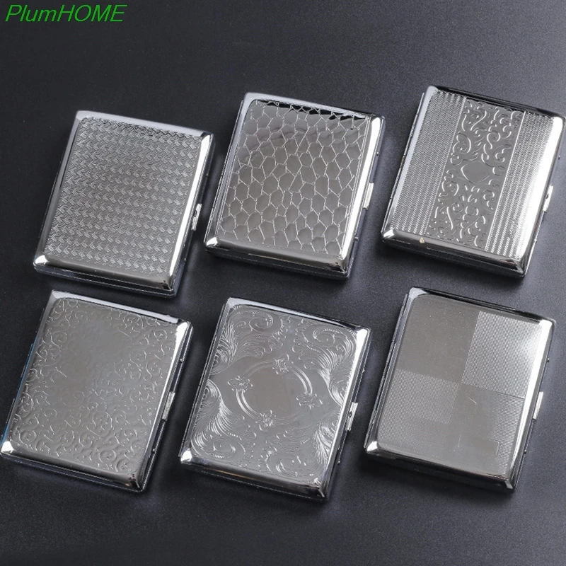 Серебристый Портативный металлический чехол для сигарет раскладной 20