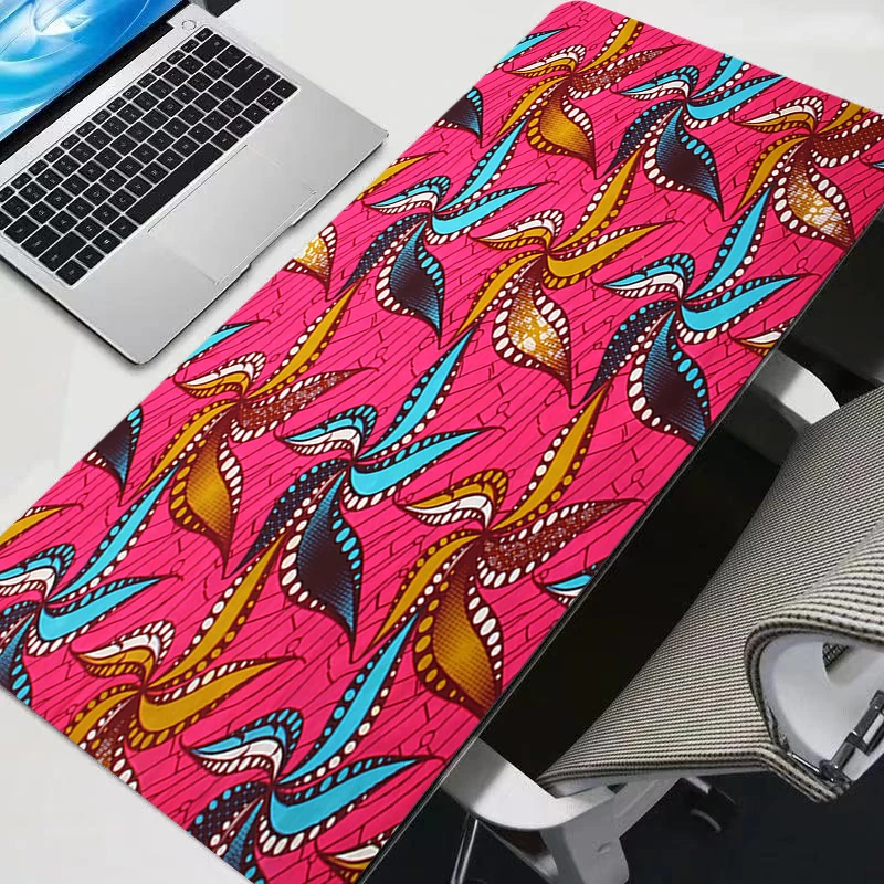 

African style fabric print Design Large Mouse Pad Persian Carpet Laptop Pc Gamer Mousepad Edge White Tassel Rubber Table Mat