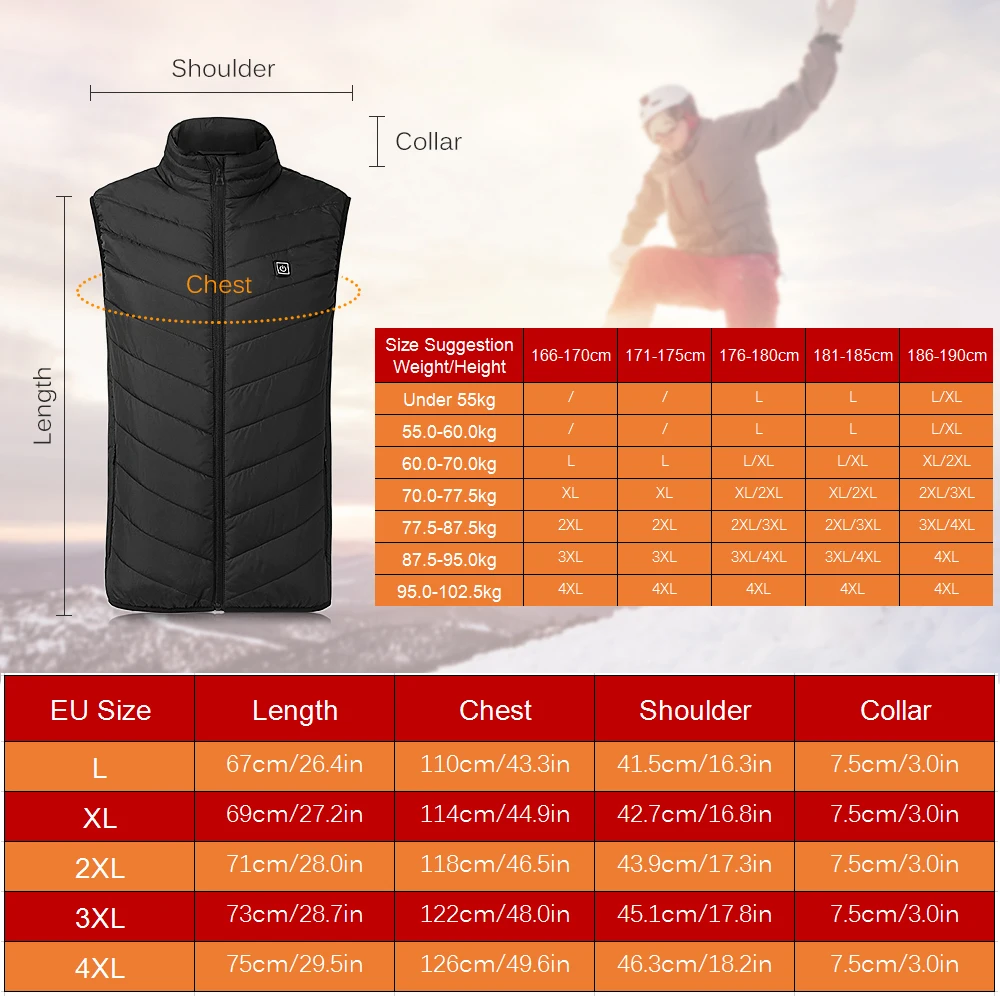 

Lightweight Winter Warm Waistcoat Electric Heating Vest USB Charging Heated Coat Camping Snowboarding Skiing Thermal Vest