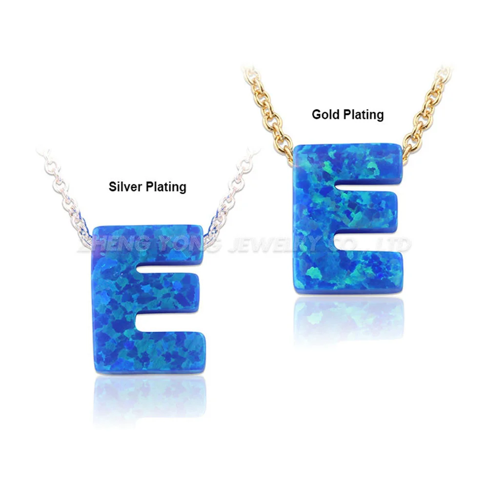 26 Letter OP05 Blue Opal Necklace Initial Synthetic Pendant Necklaces |
