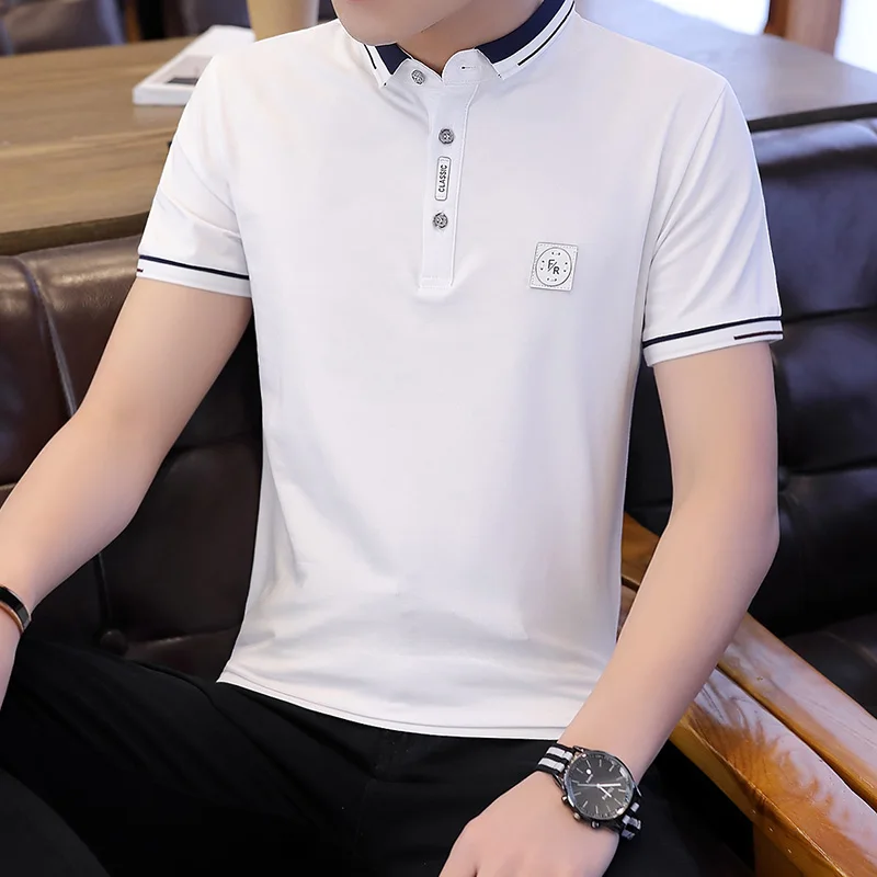 Рубашка-поло мужская однотонная деловая Повседневная дышащая рубашка с